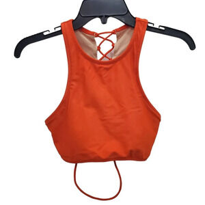 Old Navy Women's Bright Orange Corset‎ Lace Back High Neck Bikini Top Size S